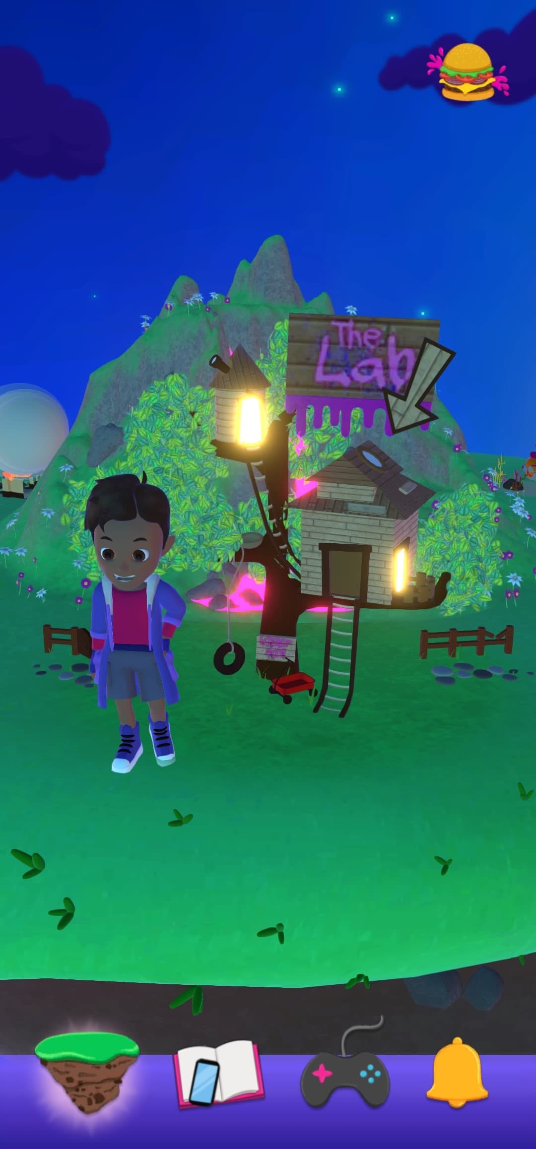 Screenshot of Little Grubbies carousel with The Lab at night