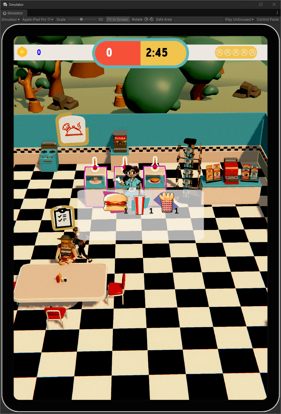 Image of game play showing the food counters inventory