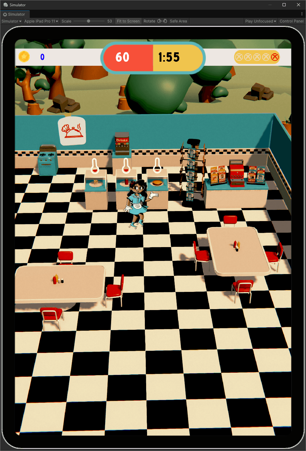 Image of game play showing the diner with the second table bought