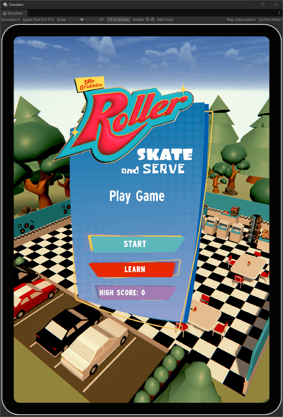 Main menu page for roller skate and serve